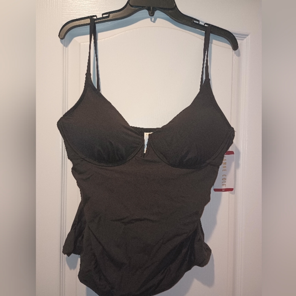 Anne Cole Tankini Bathing Suit Top only Black XL NWT